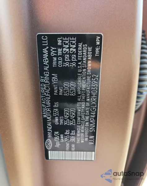 2024 Hyundai Santa Fe Limited z USA, uszkodzony, nr VIN 5NMP44GLXRH033952